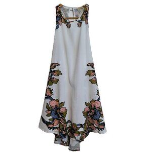 Z & D White & Floral Print Sleeveless Mini Dress with Lace Up Sides Size Medium